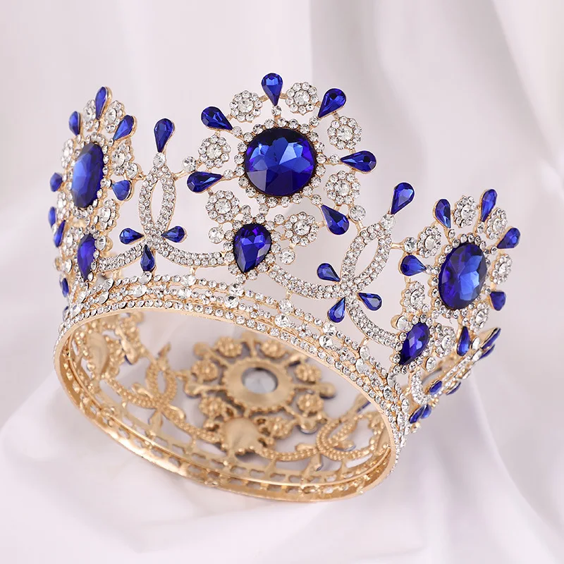 

European court vintage bride crown atmospheric luxury crystal water drill round big crown catwalk show headdress