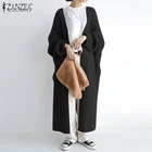 Куртка ZANZEA Женская пушистая с длинным рукавом, Модный повседневный однотонный длинный кардиган с искусственным мехом, уличная одежда, Свободный кардиган, Осень-зима