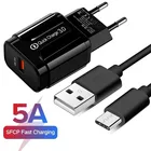 Зарядное устройство QC 3,0 USB для Samsung S20, S22, S21, Honor 30, 20, 10X lite, Redmi Note 7, 8, 9, 10 Pro, Type C, 5A, кабель для быстрой зарядки и передачи данных