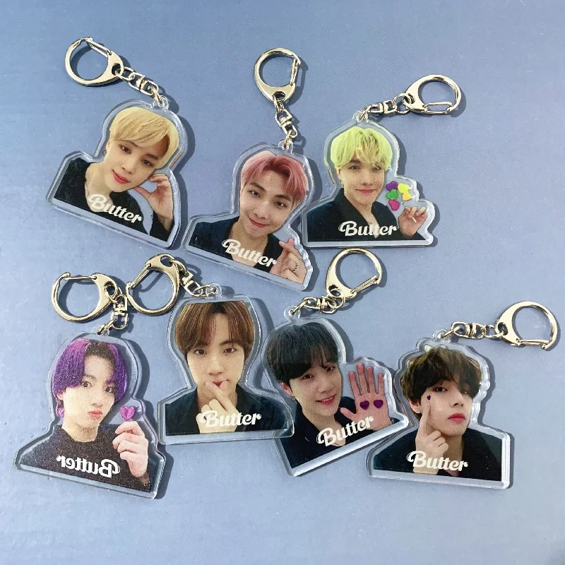 

Оптовая продажа, брелок для ключей Kpop Bangtan Boys, акриловый брелок для ключей, симпатичная Двусторонняя фигурка, кавайная фотография, акриловый...