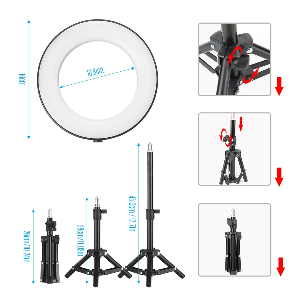 

6 Inch Desktop Mini LED Ring Light 3000-6000K 3 Light Modes with Wireless Remote Control Tripod Stand 3 Cell Phone Holder Camera