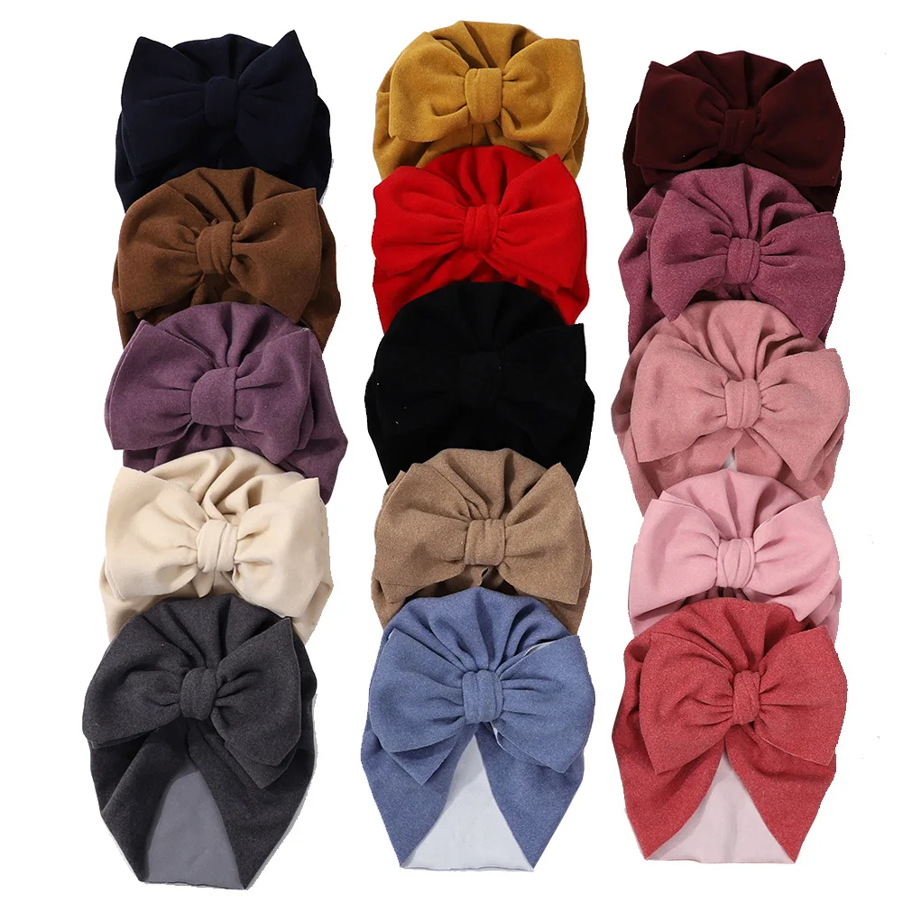 

15pc/lot Velvet Baby Bow Knot Turban Hat for Boys Girls Beanie Kids Headwrap Newborn Headwraps Caps Bonnet Photography Props Cap