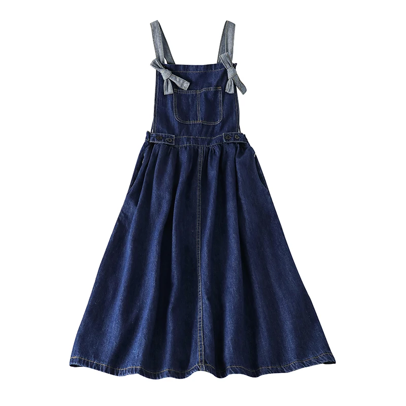 

Kawaii A Line Adjustable Shoulder Strap Long Dress Women Cute Casual Vintage Denim Bib Overall Pockets Jeans Suspender Dresses