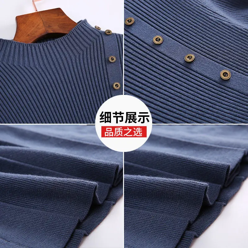 Женское трикотажное платье-свитер Leiouna повседневное однотонное длинное платье с