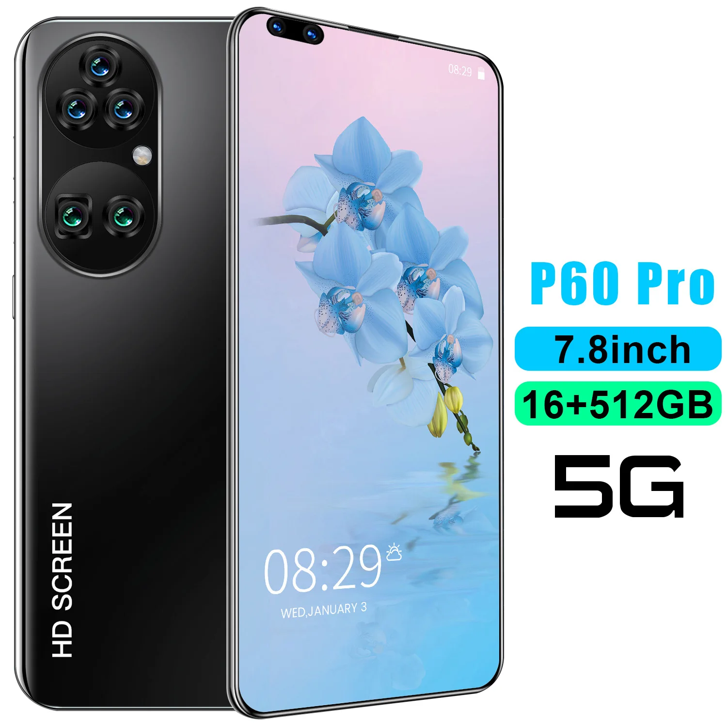 

16GB RAM 512GB ROM P60 Pro 7.8 Inch Big Screen 5600mAh Face Unlock Deca Core MTK6889 5G Smartphones Dual SIM+Micro SD Cellphones