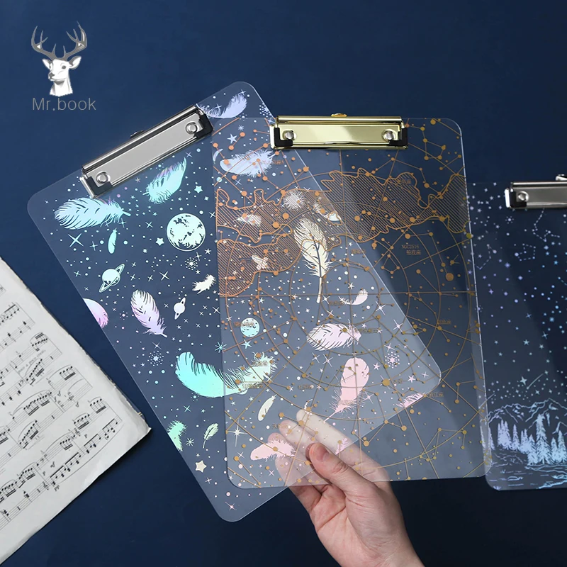 Laser Hot Stamping Starry Sky Document File Folder A4 Board Clip Student Stationery Plastic Writing Hard Board School Supplies 3pcs lot school stationery a4 folder cute fashion for student clip file 3 color information booklet school office stationery
