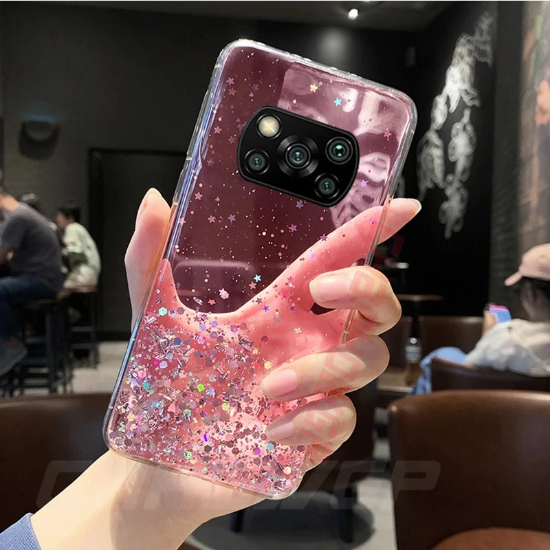 Чехол для Xiaomi Redmi Note 10 9T 9S 9 Pro – роскошный блестящий чехол из мягкого TPU с блестками на задней стороне для 9A 9AT 9C NFC.