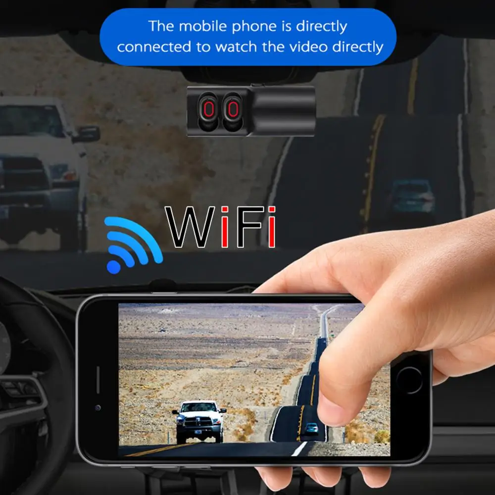 WiFi Car DVR Dashboard Camera Full HD 1080P with TWS Bluetooth 5.0 Earbuds Front Tachograph Safe Asystem | Автомобили и мотоциклы