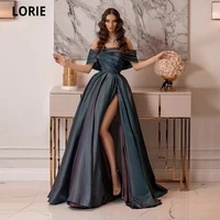 lorie 2021 elegant taffeta pleated prom dresses short layered sleeves front side floor length evening gowns vestidos de festa