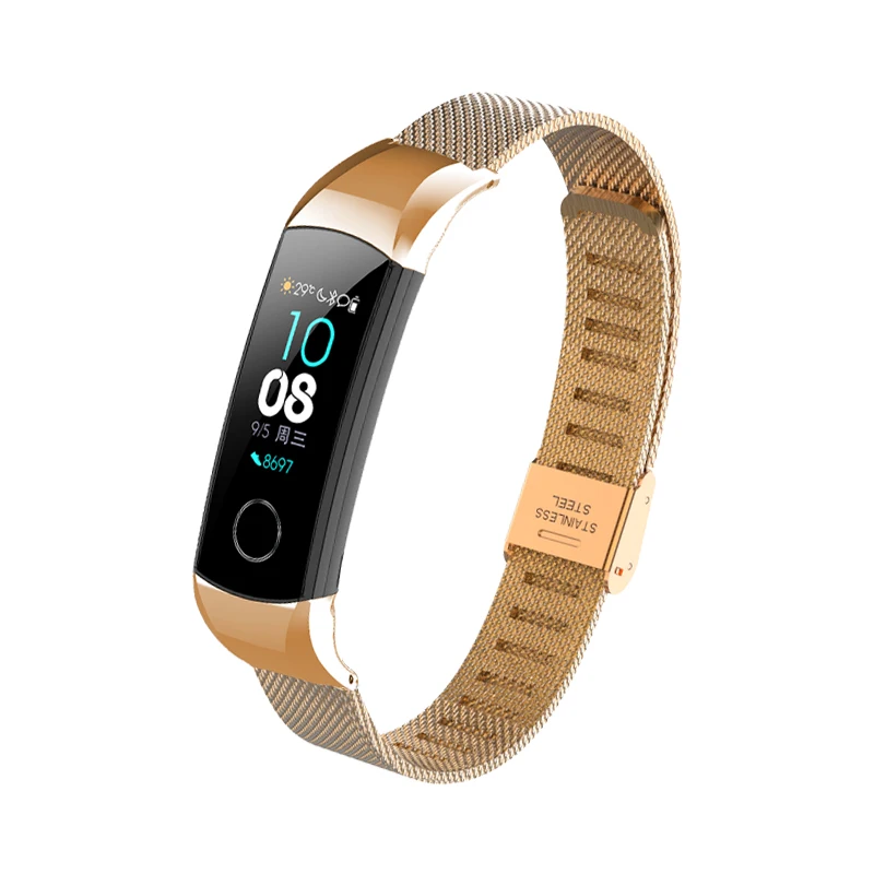 Миланская группа Loop For Honor Band 4 5 Ремешок из металла Для Huawei Honor Band 4 Браслет из нержавеющей стали Браслет Для чести Band 5 - Цвет ремешка: Buckle Rose gold