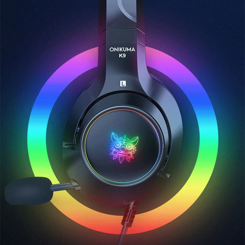 Игровые наушники K9 Black Demon Version с кошачьими ушками и микрофоном подсветка RGB