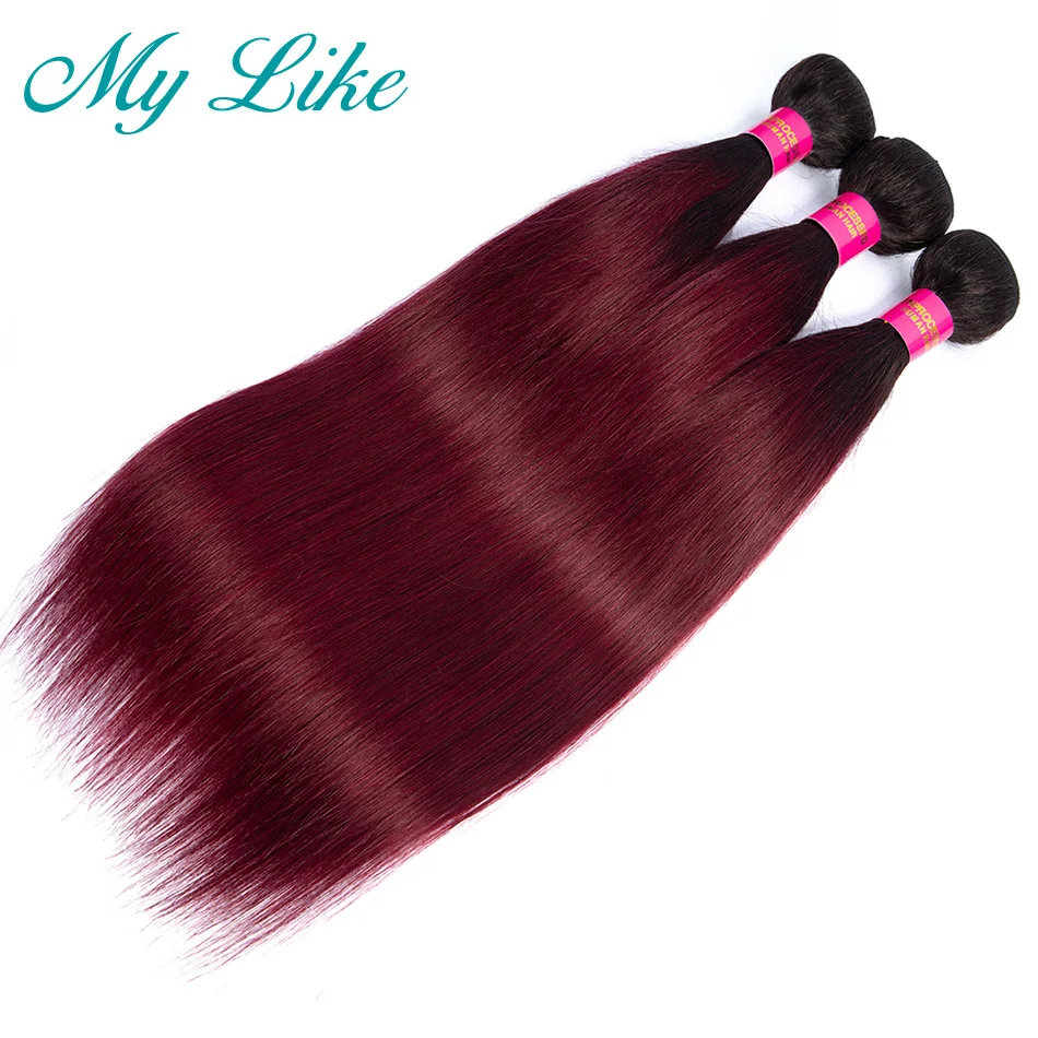 Мои Лайк Прямые Омбре Наращивание Волос из Натуральных Разделок 1b/99j Бразильский Плетение Бордовый Неперевязанный.