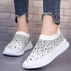 С украшением в виде кристаллов; Женские кроссовки; Обувь на плоской подошве, лоферы без застежки; Повседневная дышащая обувь на каждый день; Белая теннисная обувь; Feminino; Zapatos De Mujer; Большие размеры