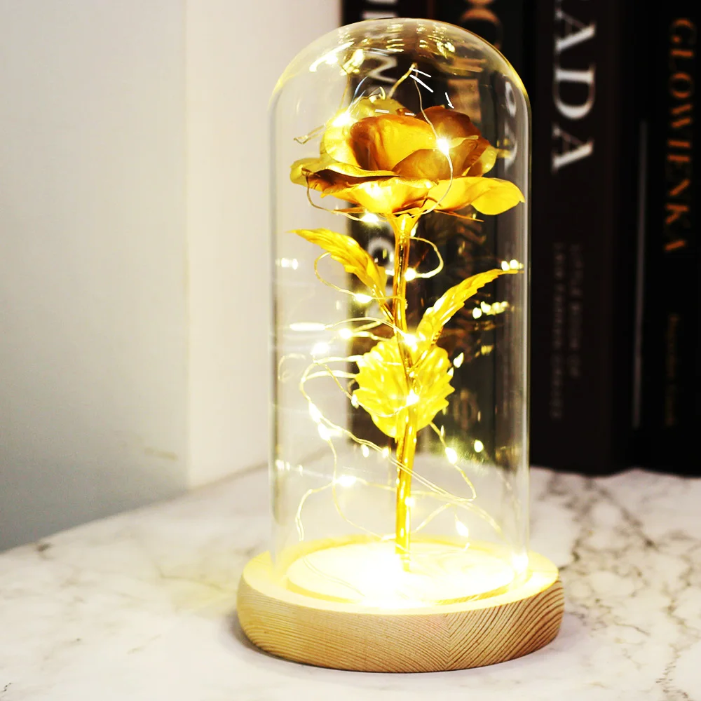 

Artificial Eternal Rose LED Night Light Beauty And Beast In Glass Cover Home Decor For Birthday Valentines Day New Year Gift