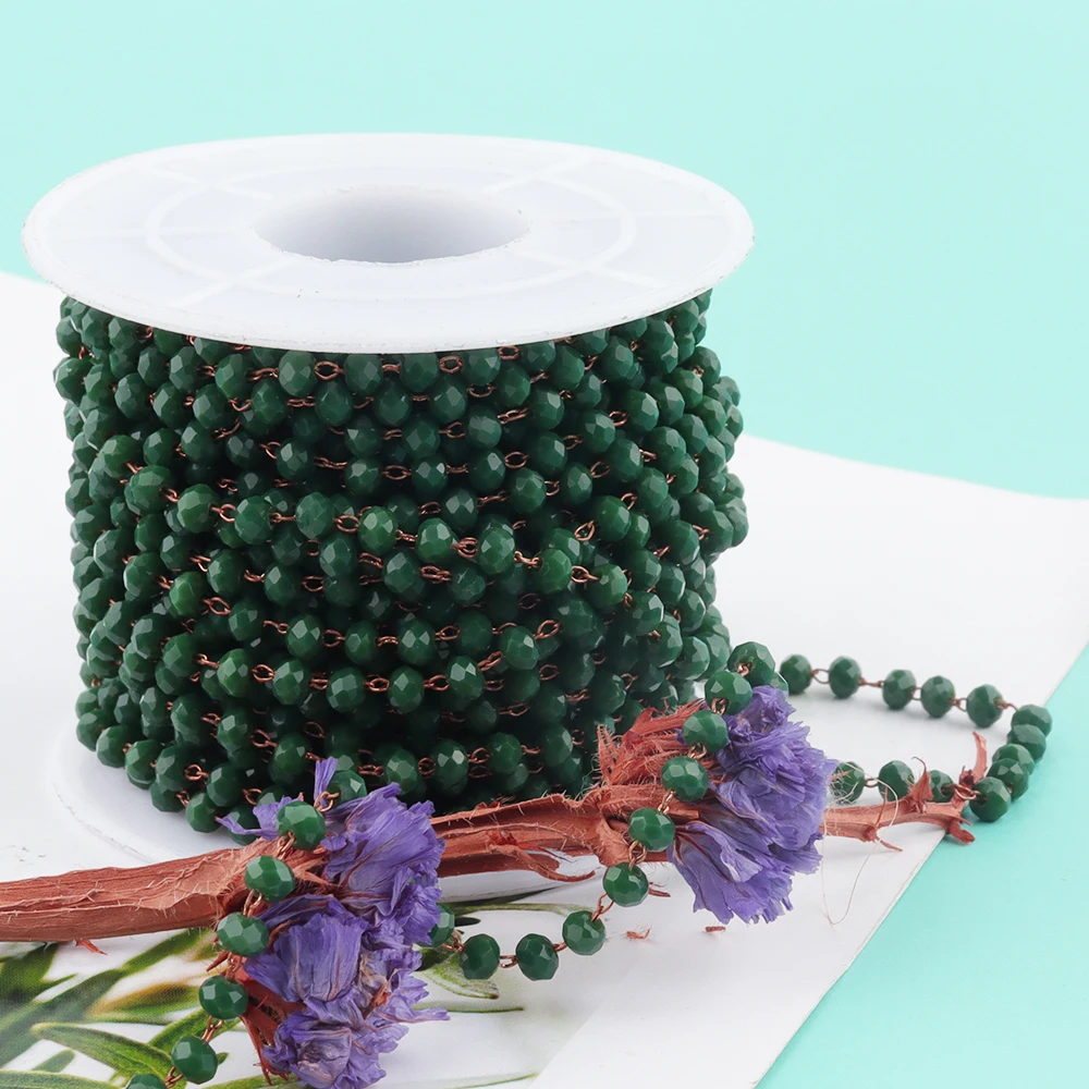 

10yard/lot 3.5x1.2mm Copper Crystal Beads Craft Chain Green Color Sunglass Chain For DIY Jewelry Making Findings Accessories
