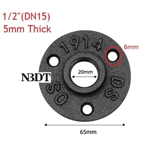 0.5Inch 2 шт./лот незавершенный ковкий чугун Фланец резьба для стандарта 1/" 3/4" " 1,25" 1," трубный магазин домашний Ретро Декор - Цвет: 0.5Inch
