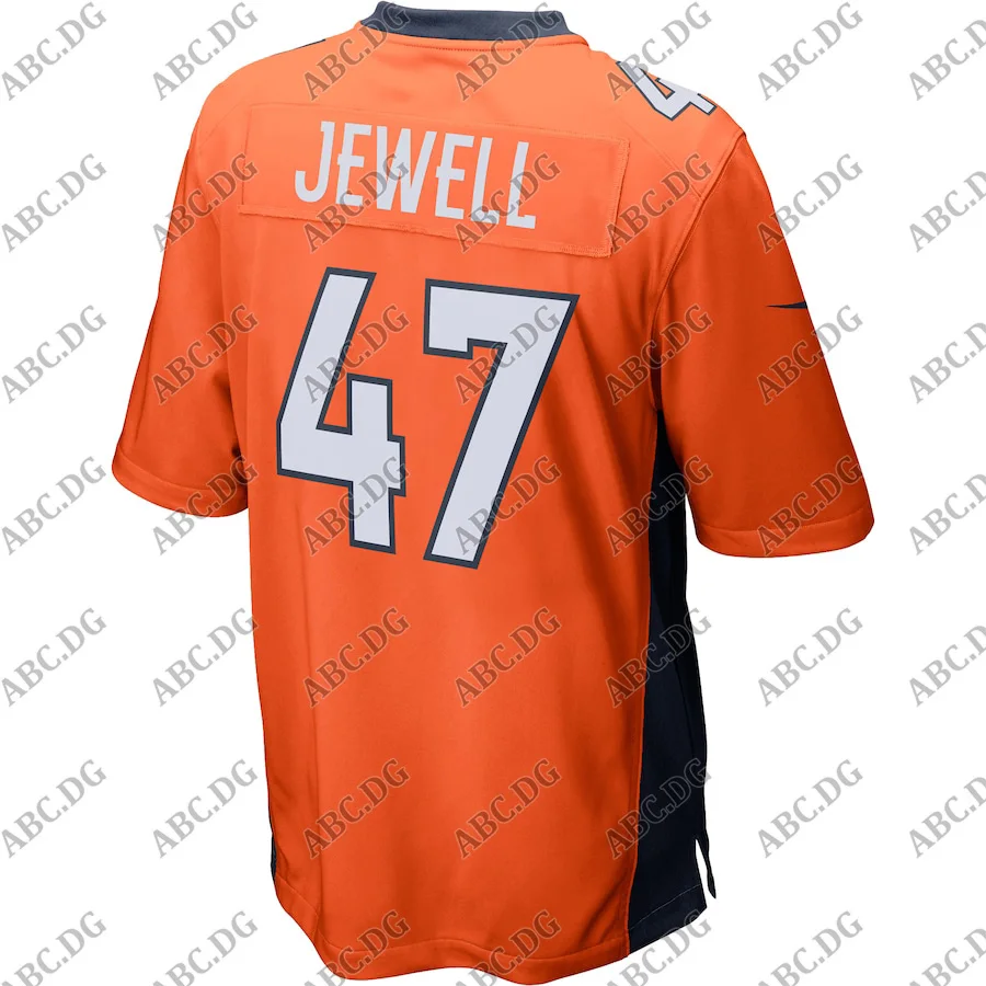 

Customized Stitch American Football Jersey Men Women Kid Youth Denver Josey Jewell Orange Game Jersey