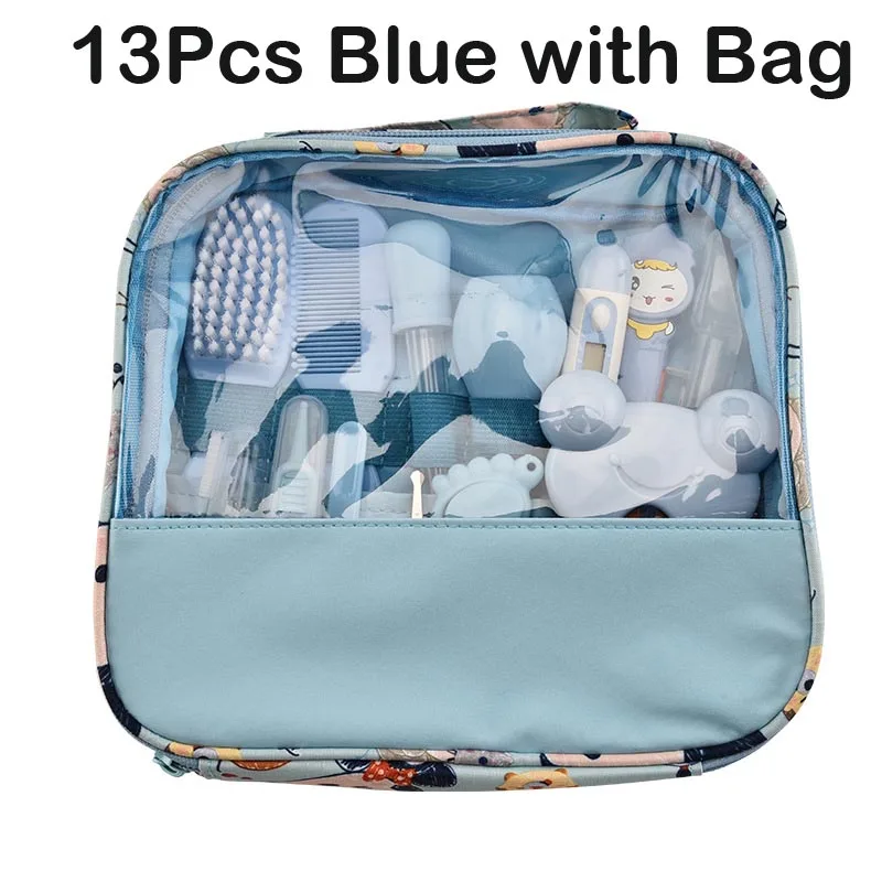 13Pcs Blue with Bag Многофункциональный Детский набор, детский медицинский набор для ухода за ребенком, набор для ухода за ребенком, термометр, клипер, ножницы, детские туалетные принадлежности для малышей - Цвет: 13Pcs Blue with Bag