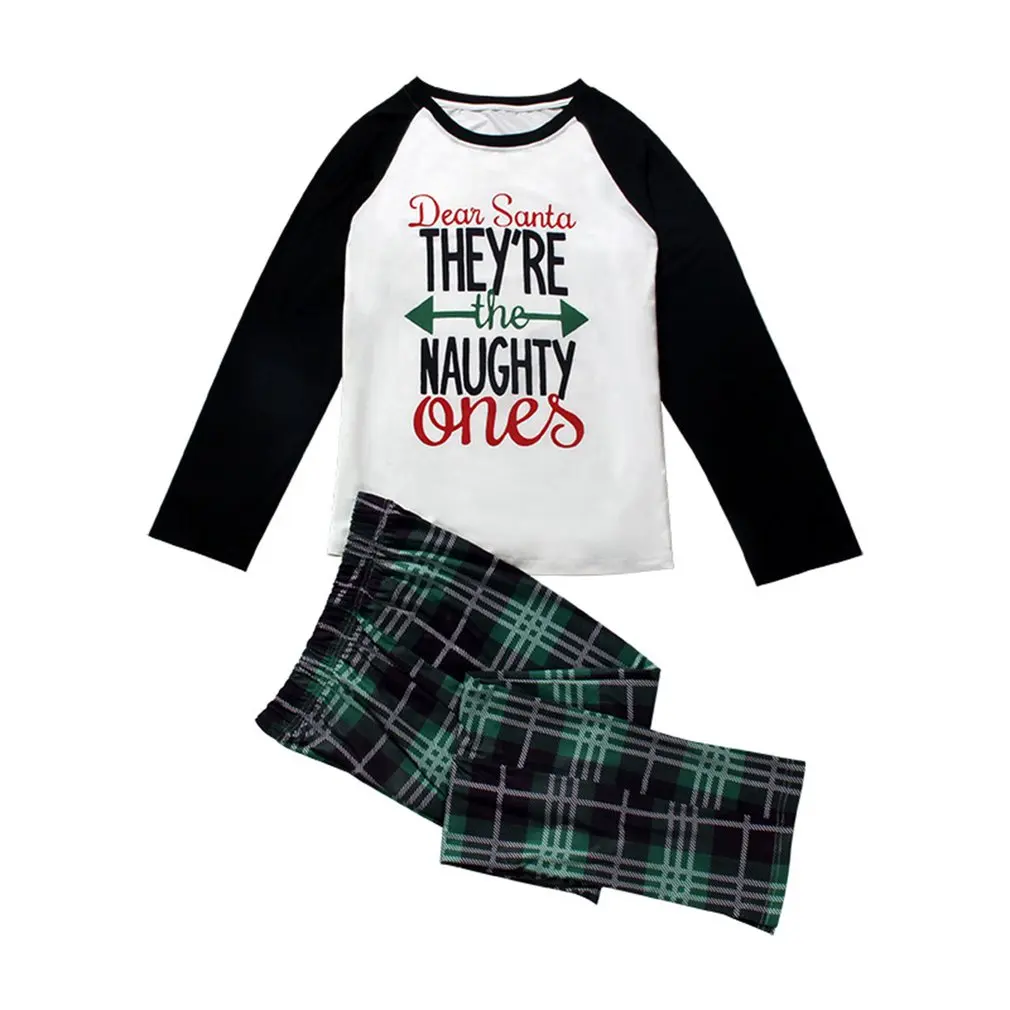 

Pajamas Christmas Letter Contrast Top And Plaid Pants Family Matching Pajamas Set Long Sleeve Fashion Casual Parent-child Suit