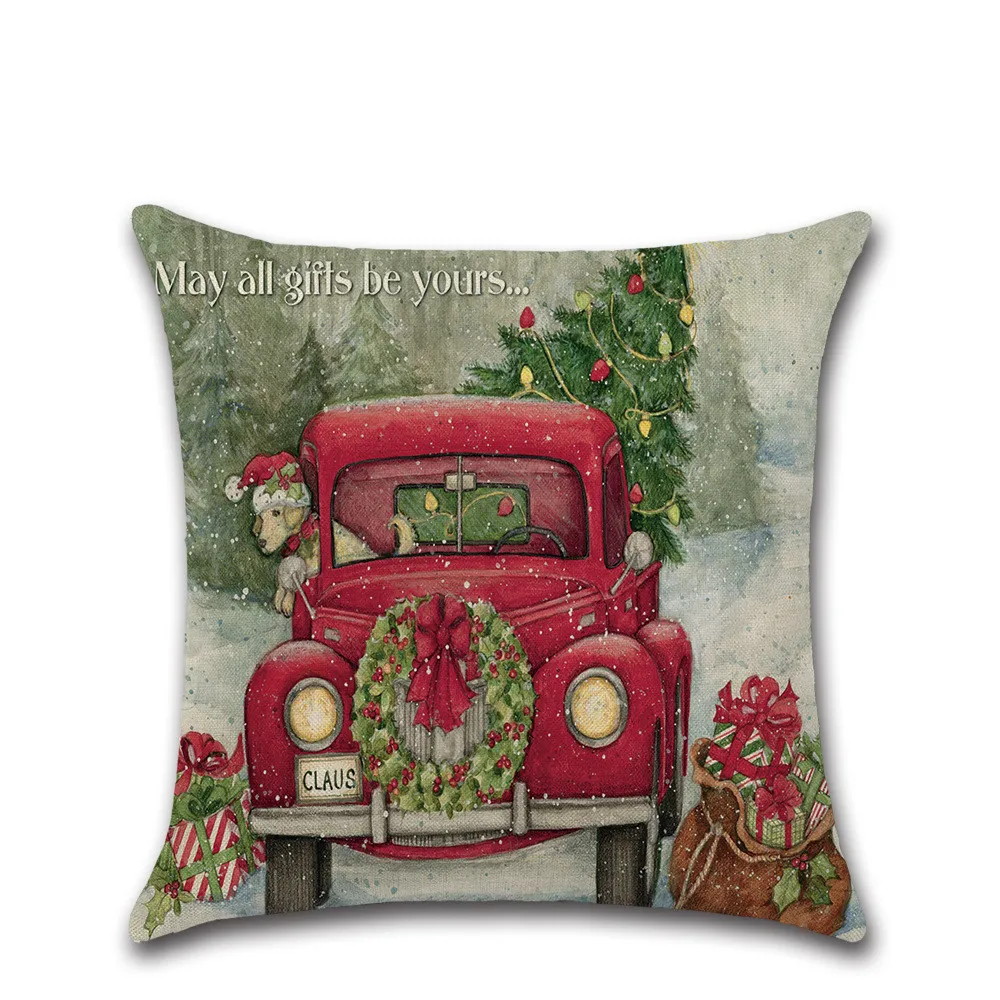 

Cartoon Christmas Pattern Linen Polyester Cushion cover Pillowcase Decoration for home sofa Car chair kids Girl bedroom Gift