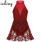 Платье для девочек, с блестками, кружевное, с юбкой, балетные гимнастические леотарды