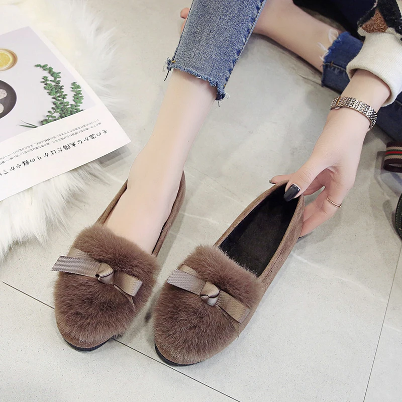 

Женские лоферы, удобные мягкие однотонные мокасины на мягкой подошве, без застежек, плюшевые, с бантом, U16-92