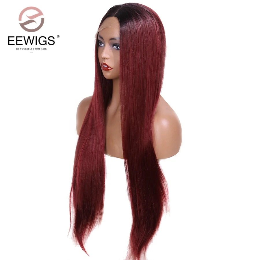 EEWIGS термостойкий парик с длинными прямыми волосами 150% плотность Бордовый