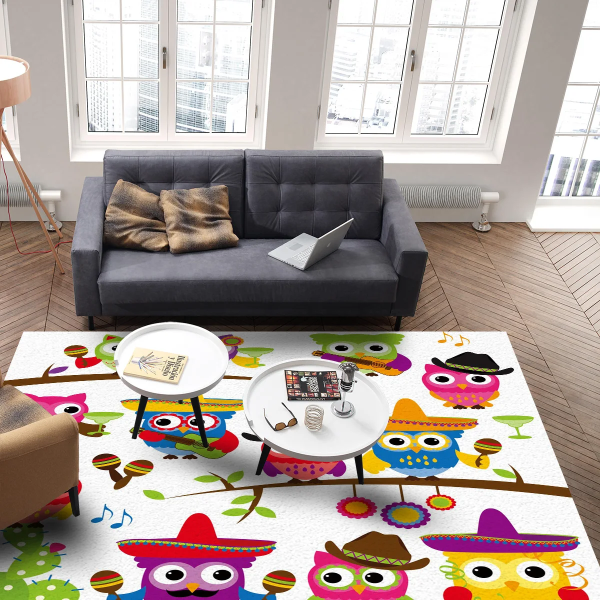 ?? カラフルなフクロウサボテン音楽ギターカーペットベッドルームベッドサイド毛布ラグクロークカーペットの寝室の装飾