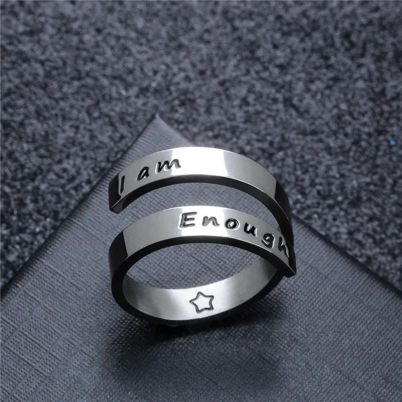 

Popular Ring with Engraved I Am Enough Double-layer Open Titanium Steel Ring Rings for Men Rings for Women Couple Wedding Rings