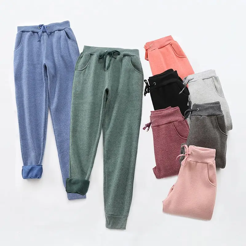 

Warm Fleece Autumn Winter Womens Pants High Waisted Loose Korean Female Trousers Drawstring Sweatpants Capris 122796WKA