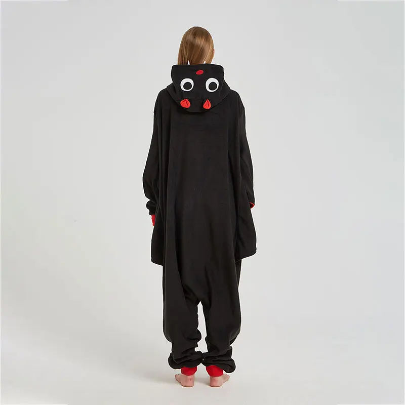 Комбинезон кигуруми Женский флисовый домашний комбинезон для взрослых с черным