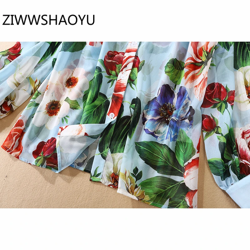 

ZIWWSHAOYU Autumn Female Elegant Vintage Shirt Runway Designer Women Bow Tie Multicolor Floral Print Chiffon Blouse Tops 2020