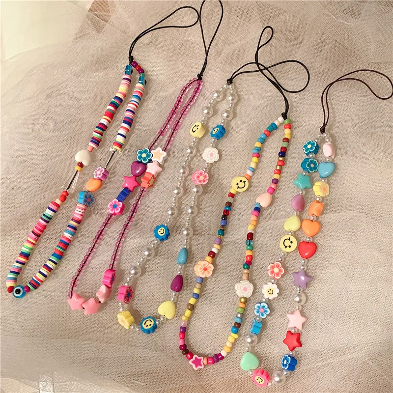 

New Korean Bohemian Soft Pottery Pearl Beaded Mobile Phone Lanyard Acrylic Mobile Phone Chain