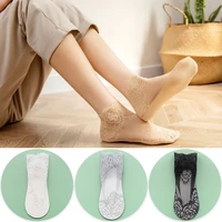 1 pair breathable ultra thin socks summer women transparent lace silk high elastic short socks summer women lace flower socks