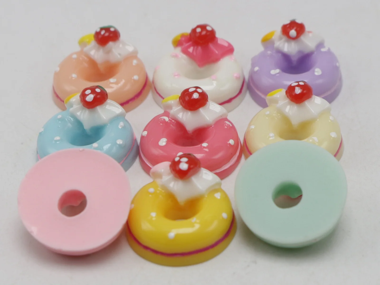 

20 Mixed Color Flatback Resin Strawberry Donut Cabochons 18mm Scrapbooking Craft Dessert