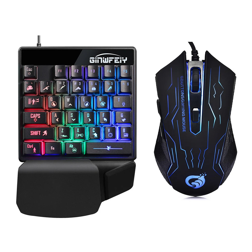 

JX200 35 Keys USB 2.0 Wired RGB Backlight One-Handed Mechanical Keyboard Mouse Laptop Computer Ergonomic Mice Silent