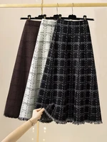 springautumn small fragrance skirt knitted retro plaid tassel wool office elegant light ripe casual joker umbrella beauty skirt