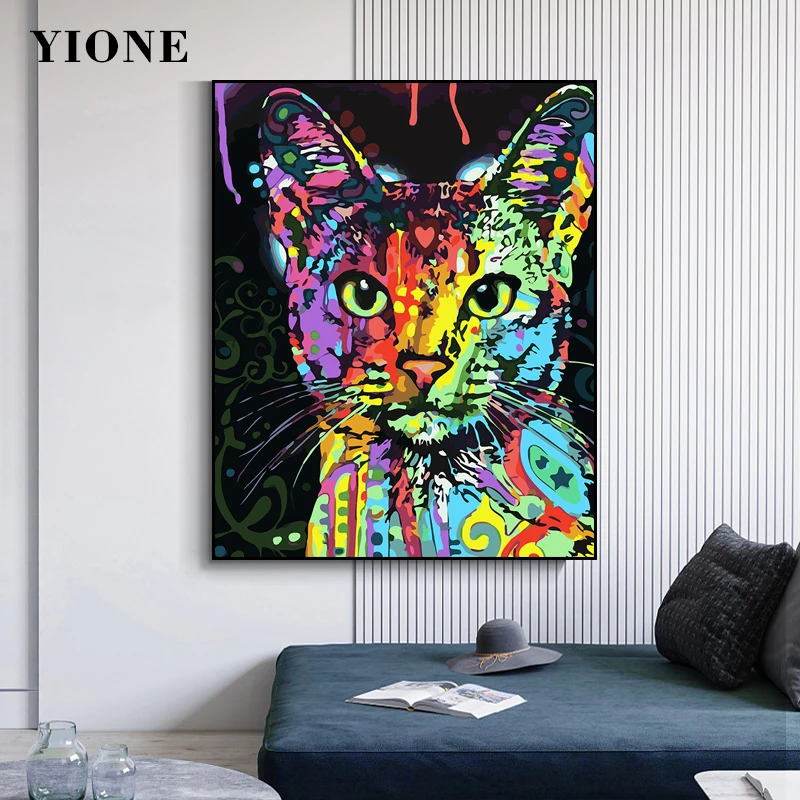 

Colorful Graffiti Art Cat Wall Painting Prints Custom Abstract Animal Kitten Canvas Poster for Living Room Decoration Picture