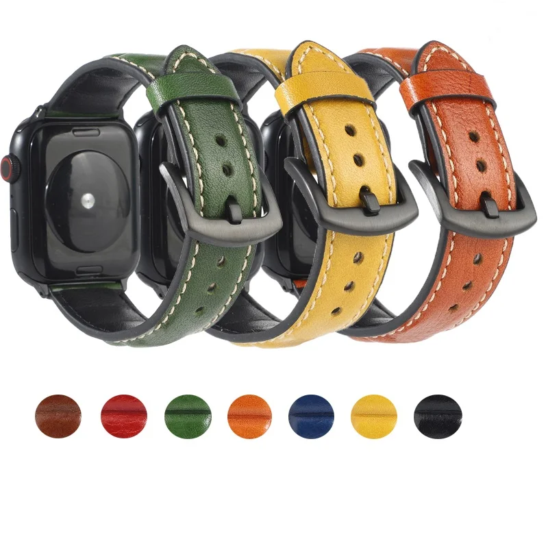 

100% Genuine Cow Leather loop Bracelet Belt Band for Apple Watch 6 SE 5 4 42MM 38MM 44MM 40MM Strap for iWatch 6 5 4 Wristband