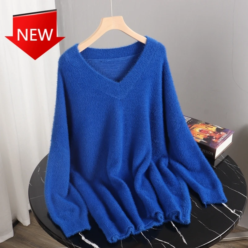 

CHIC Oversized Loose Knit Pullover Women V Neck Winter Thick Warm Christmas Sweaters Luxury Mink Cashmere Womens Sweater