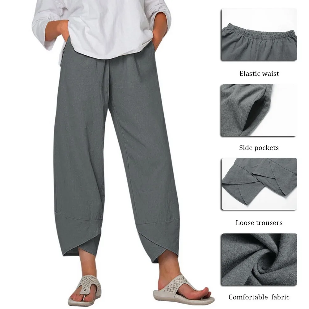 

Women Casual Harem Pants Summer Elastic Waist Wide Leg Pants Vintage Floral Printed Trousers Female Loose Pantalon Plus Size