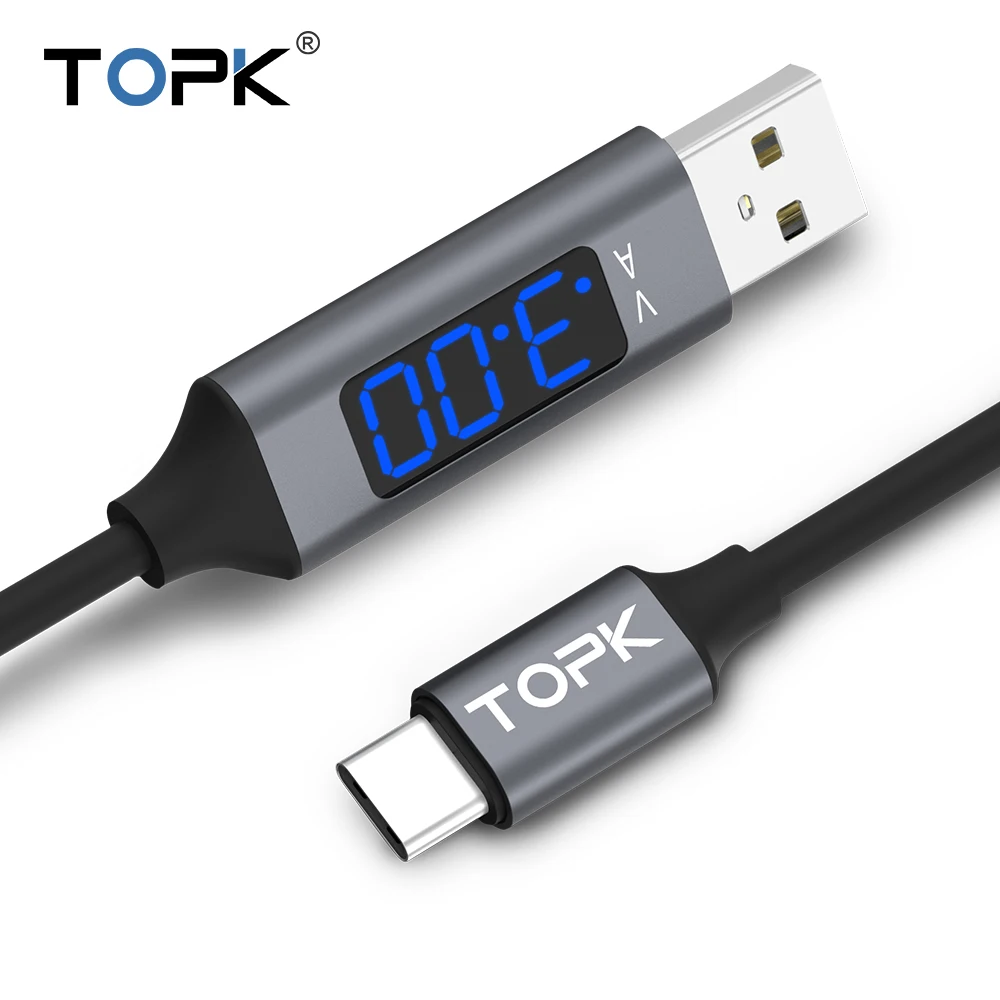 TOPK кабель для быстрой зарядки USB 3,0 usb type C, кабель для синхронизации данных и отображения напряжения и тока для USB-C Xiaomi A1 samsung S9