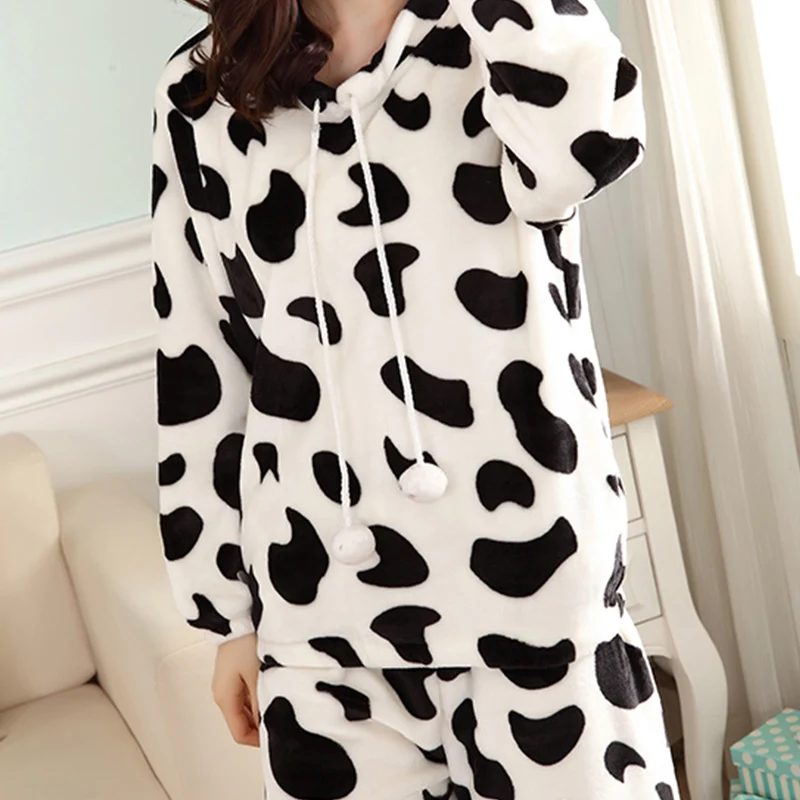 женская пижама теплая Осенне зимние женские пижамы фланелевые с животными из