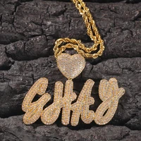 creative cursive custom name necklace pendants for women men love heart necklace hip hop ice out cubic zircon collier jewelry
