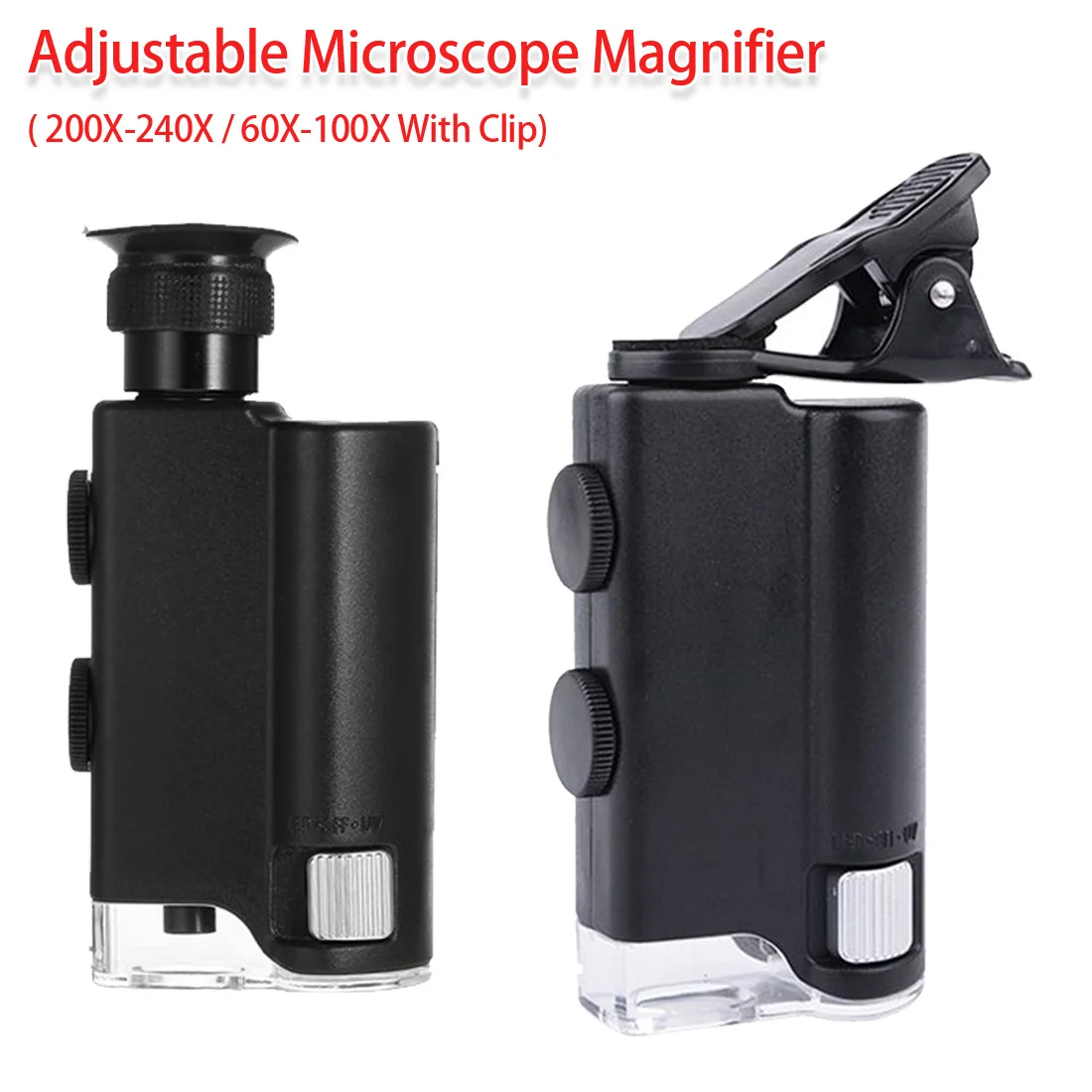 

Pocket 60-100X/ 200-240X Handheld LED Lamp Light Loupe Zoom Magnifier Mini Portable Microscope Magnifying Glass Pocket Lens