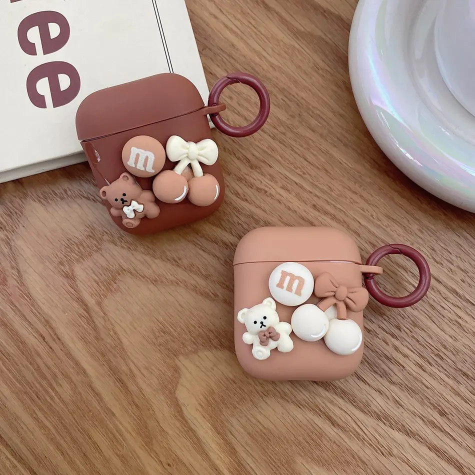 

Чехол для AirPods 2, чехол для s airpods 3 Pro, чехол с милым мультяшным медведем вишни, чехол для телефона airpods Pro, мягкий чехол для наушников airpods3