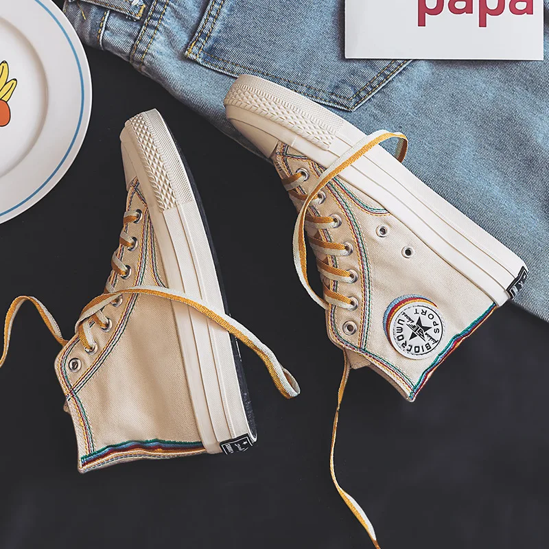 

High-Top Canvas Shoes Women Ulzzang All-match 2020 Summer Ins Fashion Sneakers Retro Casual Shoes Girls Gumshoe Beige