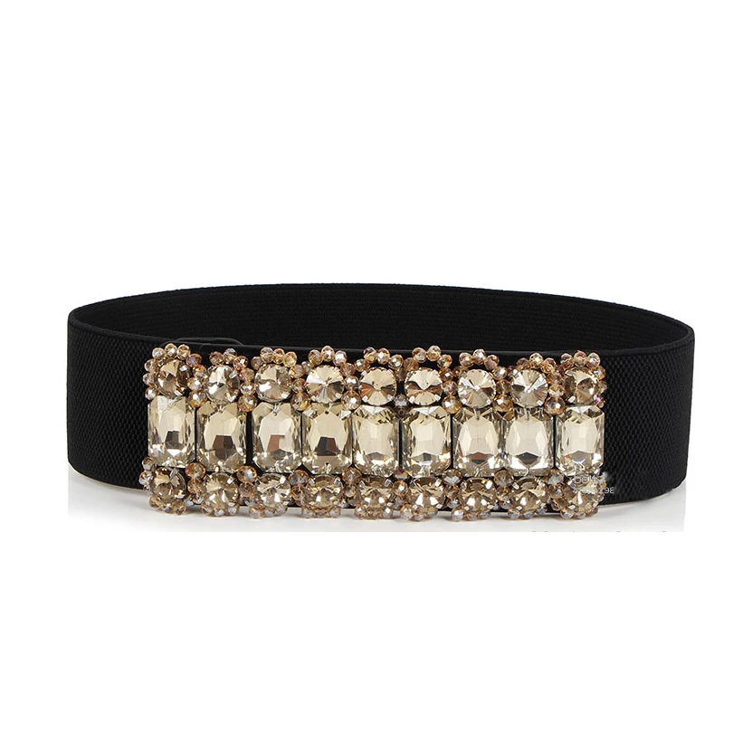 Kasure роскошный широкий пояс с большими кристаллами высокий эластичный камербанд