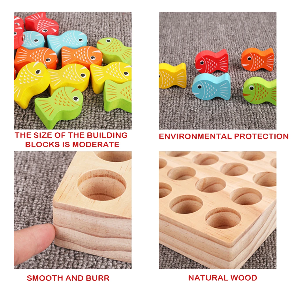 1 Набор деревянных магнитных игрушек для рыбалки подсчета рыбы Монтессори