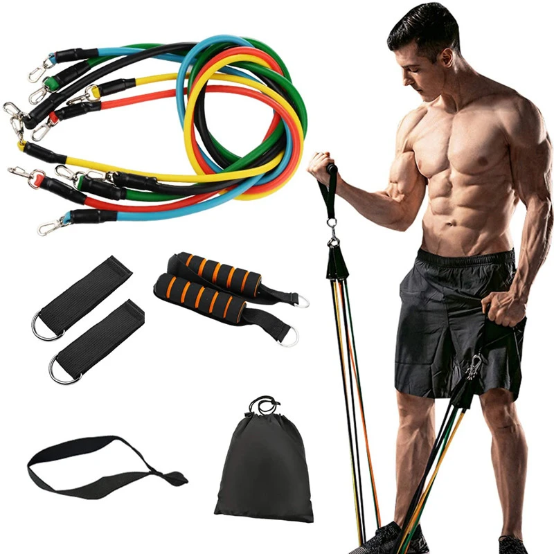 

11pcs/pack Elastic Resistance Bands Set Fitness Pull Rope Workout Exercise Training Bands with Door Anchor Handles Ankle Straps